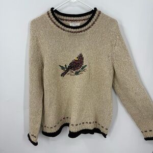 Christopher & Banks vintage hand-embroidered cardinal bird design sweater L